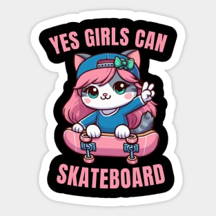 Yes Girls Can Skateboard, Skater Cat Girl Sticker